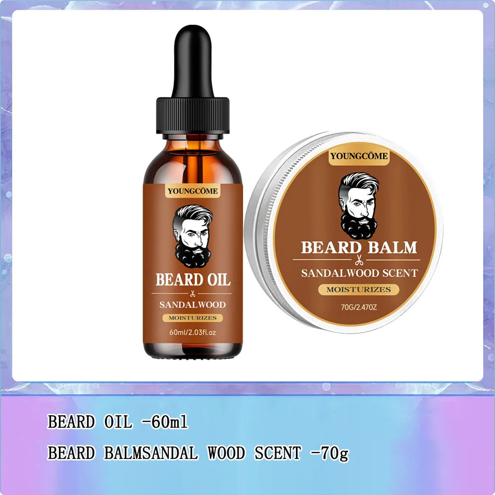 YOUNGCOME Beard Growth Oil & Sandalwood Balm | Argan Oil Kit