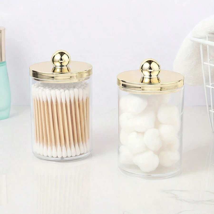 Acrylic Round Q-tip Holder & Cotton Ball Dispenser – Bathroom Organizer Jars (1, 2, or 3 Pcs)