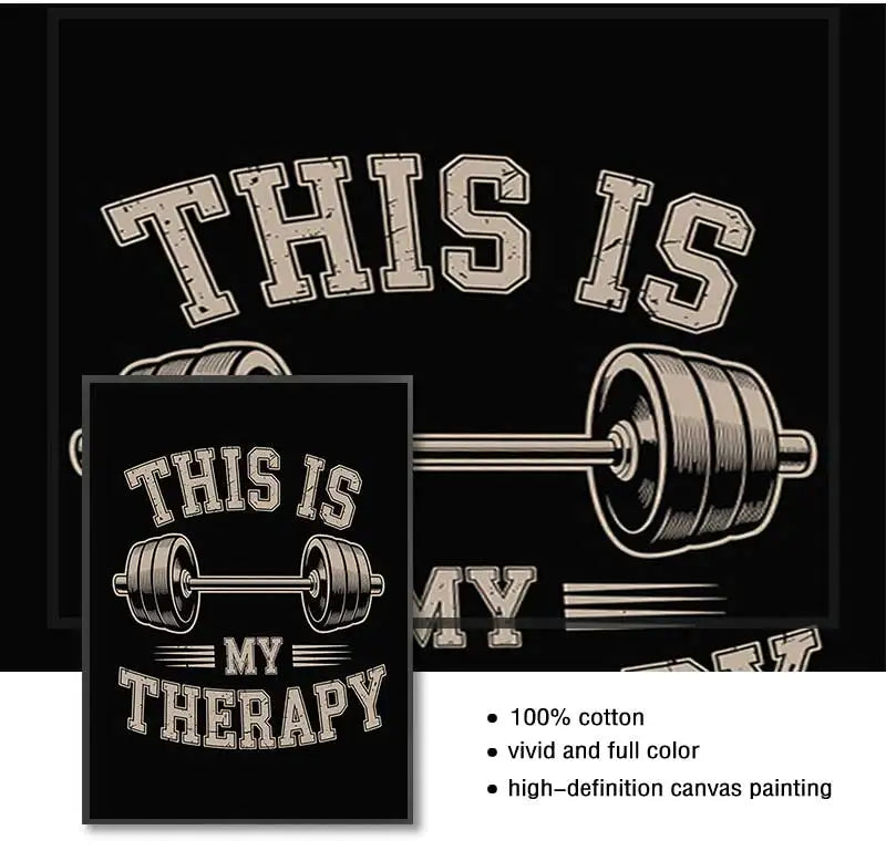 Barbell "This Is My Therapy" Canvas Wall Art | Gym Poster Canvas Wall Art Peaceful Pleasures Health and Wellness
