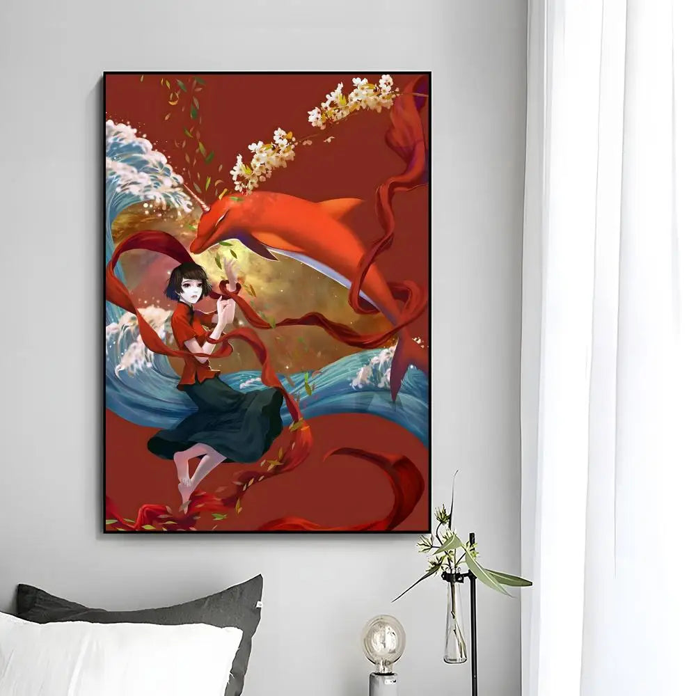 Fantasy Romantic Movie Anime B-Big Fish & Begonia Poster Wall Art Print Poster Decorative Mural Home Decor Gift Unframed Peaceful Pleasures Health and Wellness White2 40x50cm Unframed