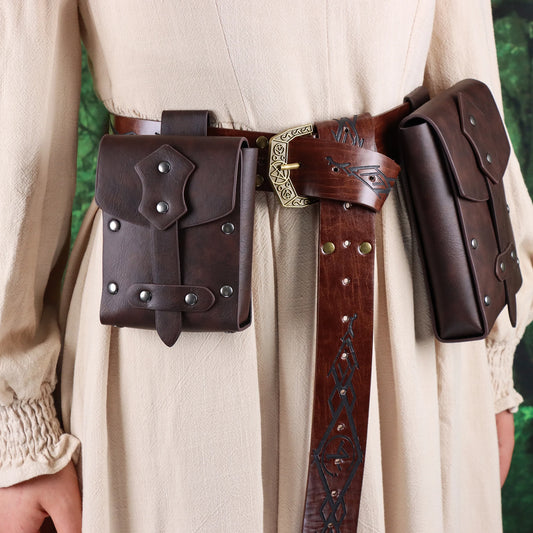 UYEE Larp Viking Knight Belt Retro Copper Coin Leather Waist Bag Role Peaceful Pleasures Health and Wellness