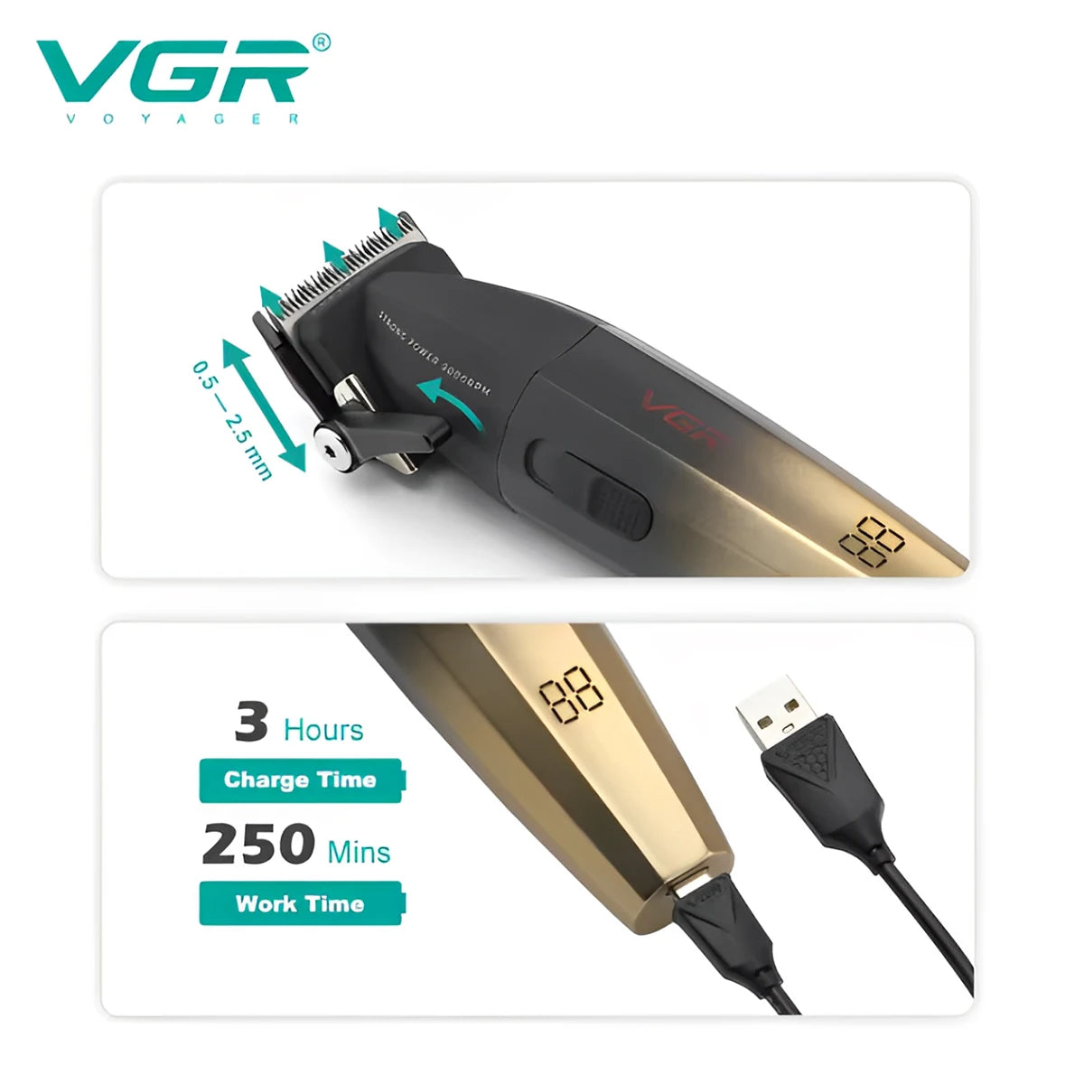 VGR high-end hair trimming set gradient color metal carving 9000 RPM hair salon home professional shaving machine V-906 V-003 Peaceful Pleasures Health and Wellness
