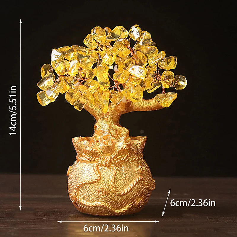 Yellow Crystal Money Tree Feng Shui Wealth Bonsai Ornament