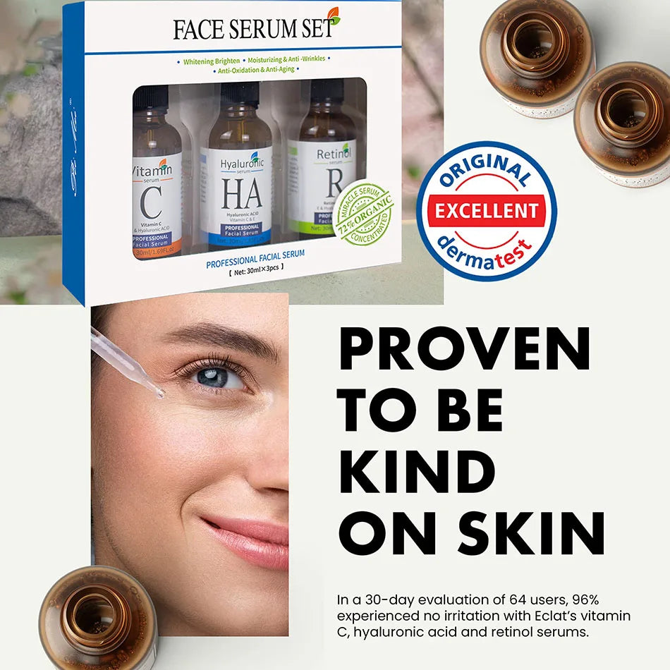Vitamin C, Hyaluronic Acid & Retinol Face Serum Set – 3pc