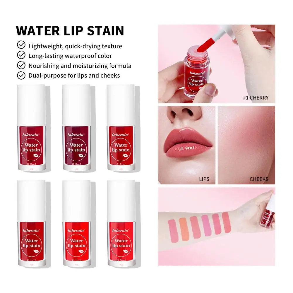 Lakerian Water Lip Stain 6.5ml – Long-Lasting Waterproof Moisturizing Lip & Cheek Tint in 6 Colors Peaceful Pleasures Health and Wellness