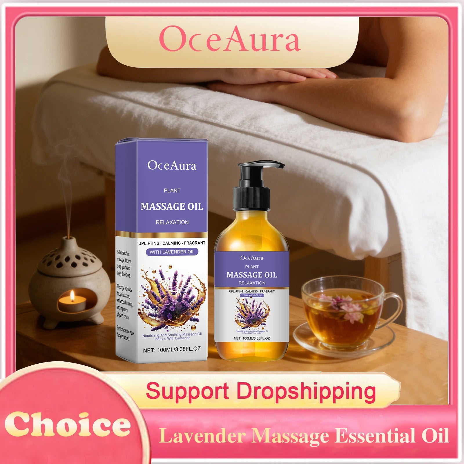 Lavender Massage Essential Oil Moisturizing Relaxing Stress Relief Smoothing Softening Firming Repair Hydrating Body Massage Oil Peaceful Pleasures Health and Wellness