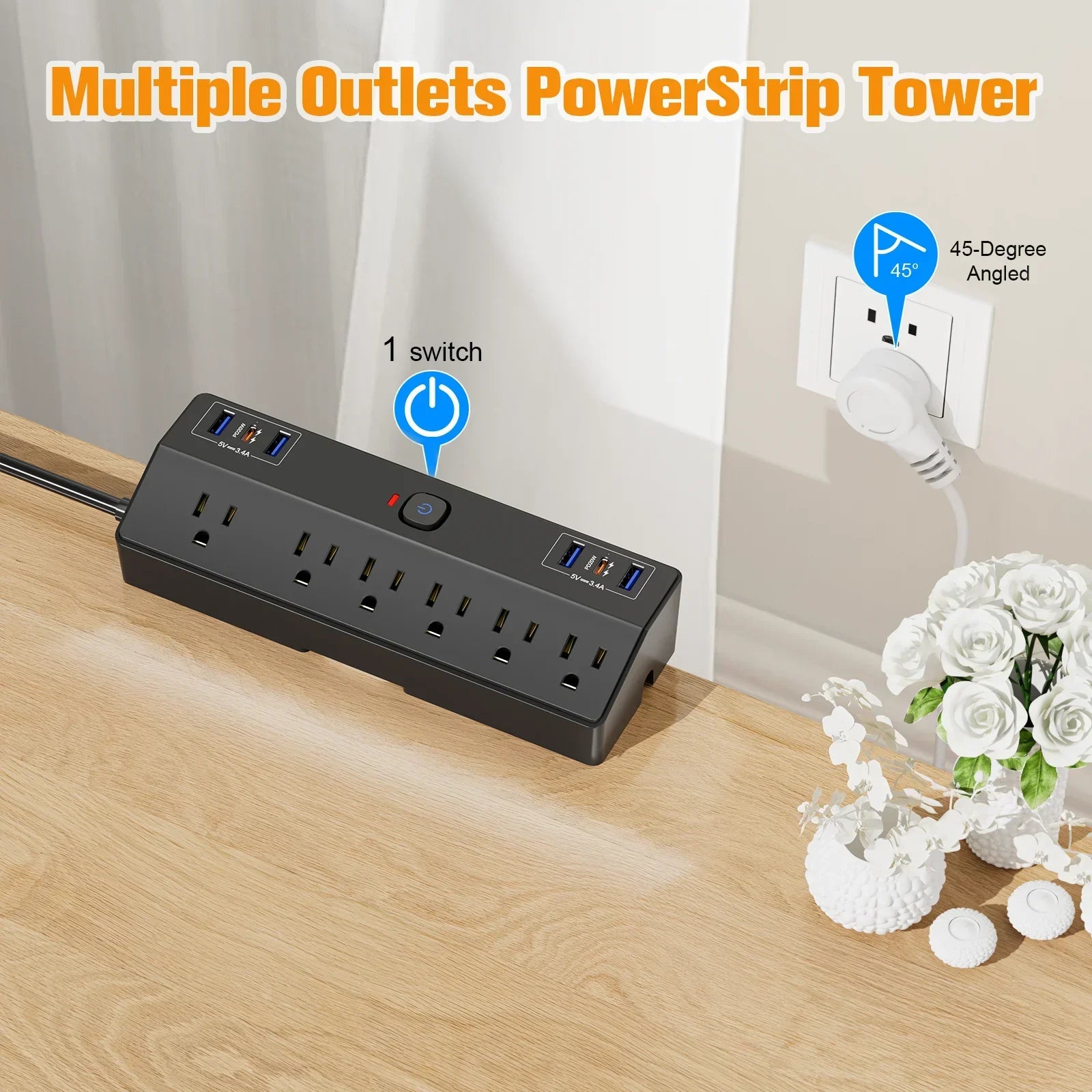 PASSUS Clamp Power Strip PD20W Fast Charging & 3m Extension Peaceful Pleasures Health and Wellness