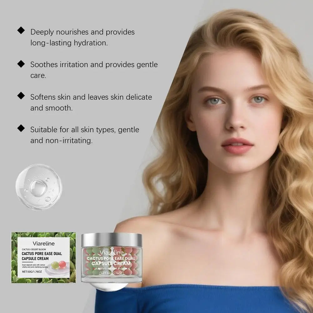 50g Soothing Nourishing Double-effect Capsule Cream Reduce Puffiness Shrinks Pore Clarifying Cactus Pore Ease Dual Capsule Cream Peaceful Pleasures Health and Wellness