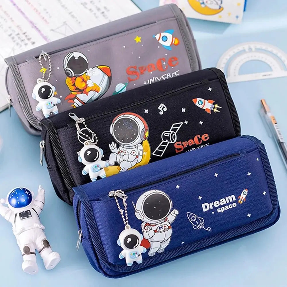 Studen Large Capacity Astronaut Pencil Case Double Layer Canvas Stationery Bag Kawaii Cartoon Pencil Bag Pen Box Peaceful Pleasures Health and Wellness