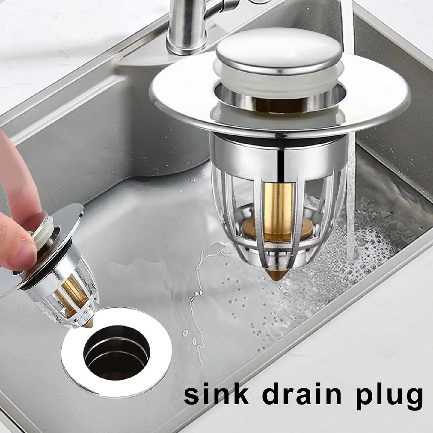Bathroom Sink Stopper - for Standard Drain Holes, Pop Up Sink Strainer, Bullet Core Push Type Stainless Steel Plug Peaceful Pleasures Health and Wellness