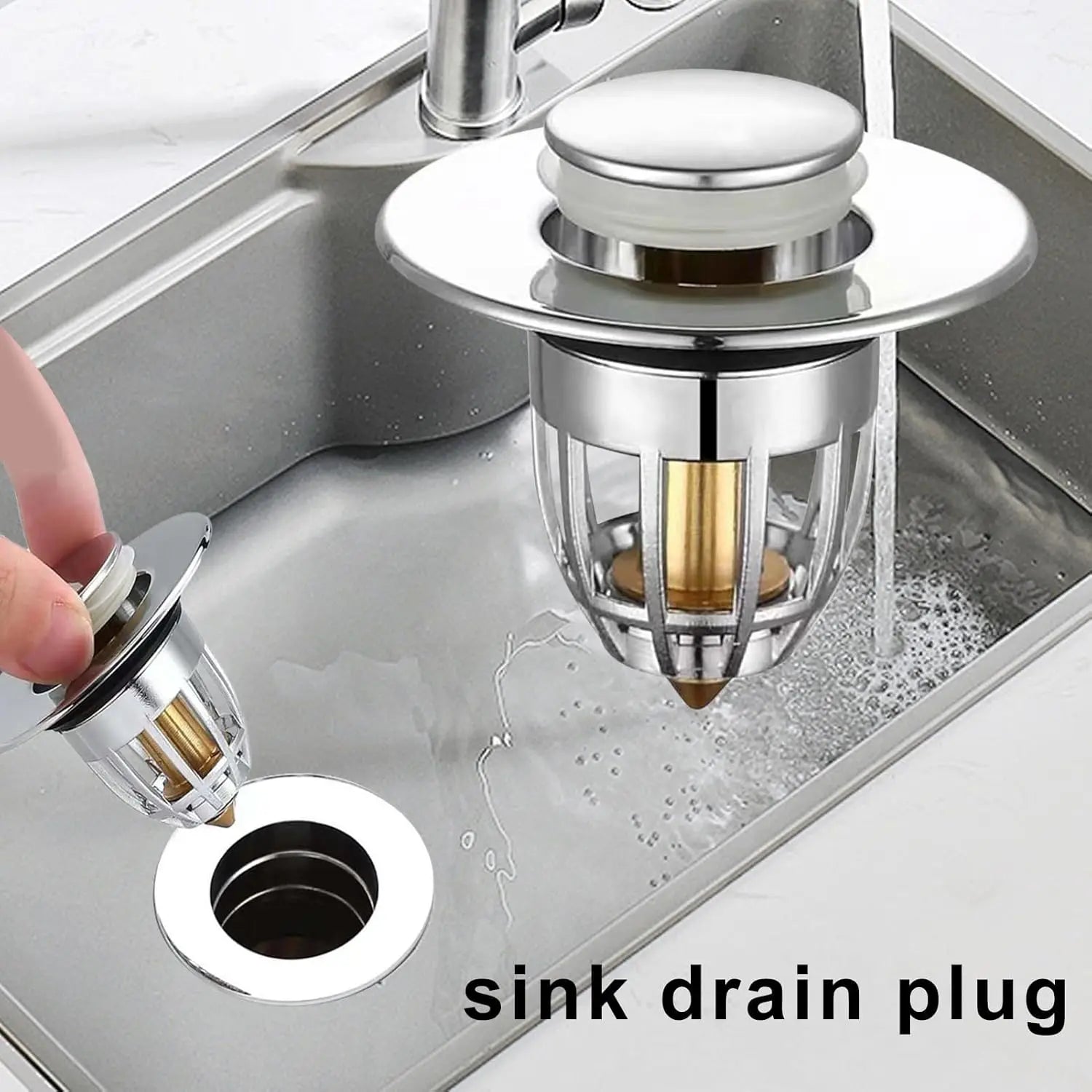 Bathroom Sink Stopper - for Standard Drain Holes, Pop Up Sink Strainer, Bullet Core Push Type Stainless Steel Plug Peaceful Pleasures Health and Wellness