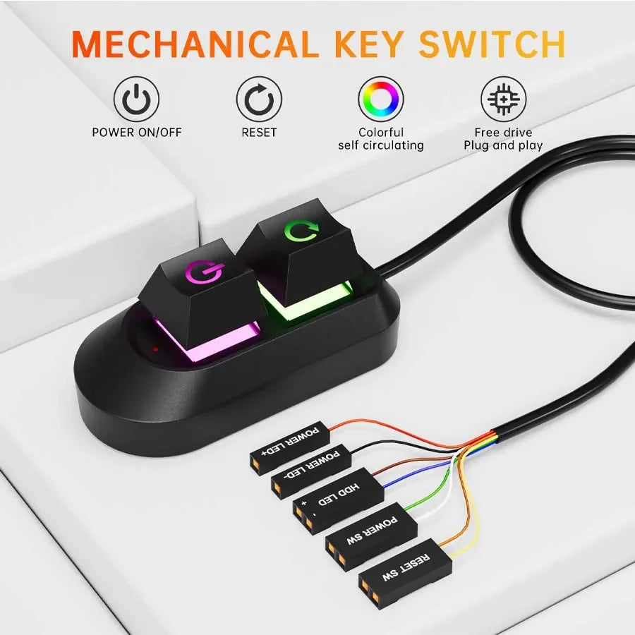 2M RGB LED Lights Computer Desktop Switch PC Motherboard External Start Power On/Off And Reset Button Extension Cable Key Switch Peaceful Pleasures Health and Wellness