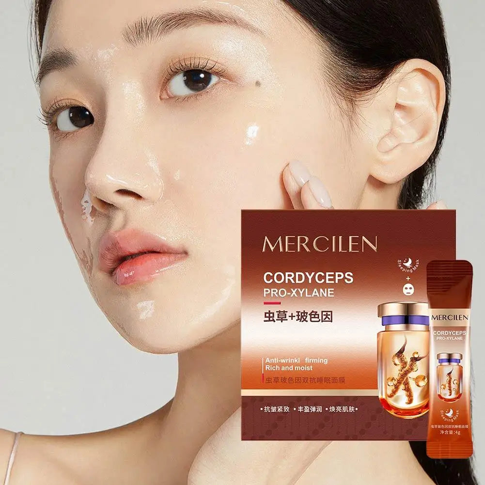 20pcs Mercilen Cordyceps Pro-Xylane Sleeping Facial Masks Anti Wrinkle Moisturizing Whitening Anti-Aging Face Mask Skin Care Peaceful Pleasures Health and Wellness