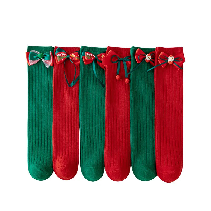 Girls' Christmas Long Socks | Bowknot Holiday Stockings Kids
