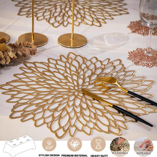 PVC Placemats Sets Round Leaf Place Mats Washable Heat Resistant Vinyl Table Mats for Kitchen Dining Table Wedding Placemat Peaceful Pleasures Health and Wellness