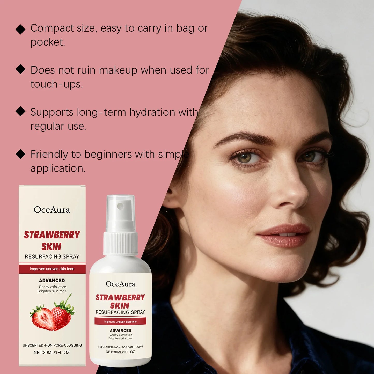 OceAura Strawberry Hydrating Facial Mist | Salicylic Acid 30ml