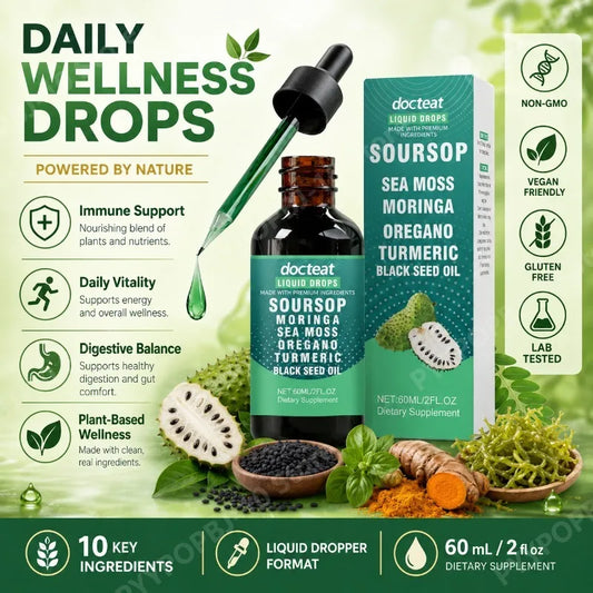 Soursop Sea Moss Moringa Turmeric Black Seed Oil Drops 60ml Herbal Liquid Drops Peaceful Pleasures Health and Wellness