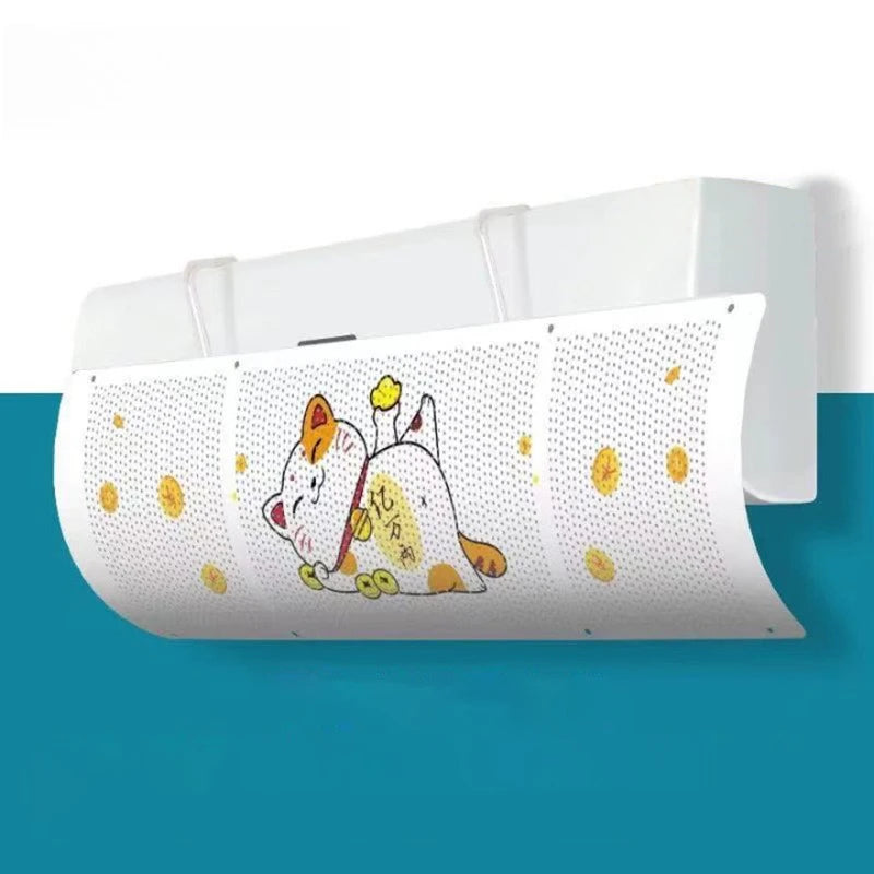 Universal Blow-proof Air Conditioner Cover with Adjustable Deflector That Can Be Rolled Up and Stored with Cartoon Graphics Peaceful Pleasures Health and Wellness cat