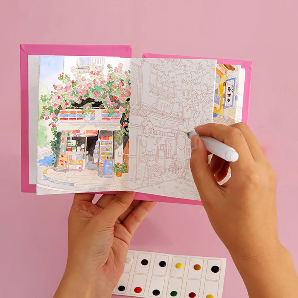 Exquisite Folding Watercolor Painting Adult Coloring Book