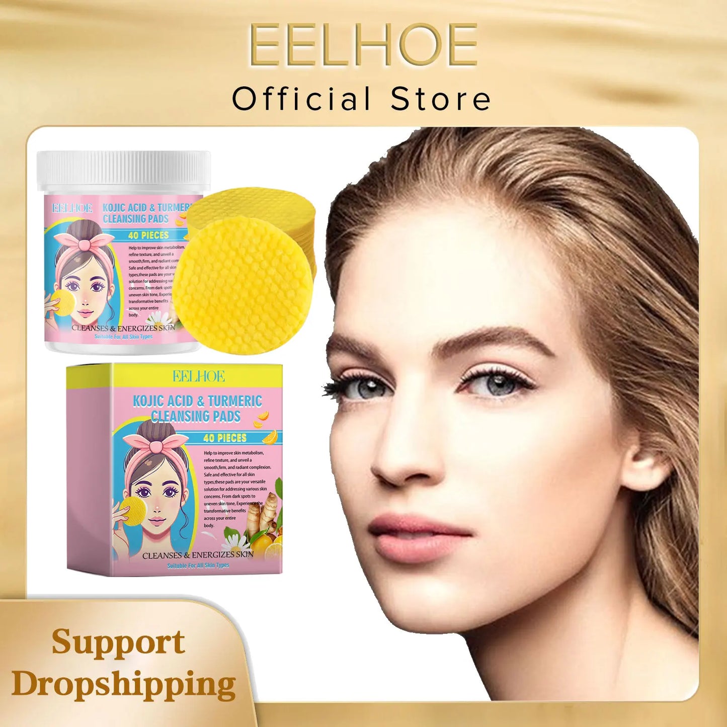 EELHOE Turmeric Kojic Acid Cleansing Pads 40pc | Brightening