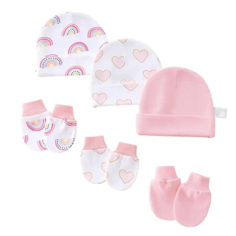 Newborn Baby Hats & Mittens 3-Set – Soft Cotton, 0–3 Months