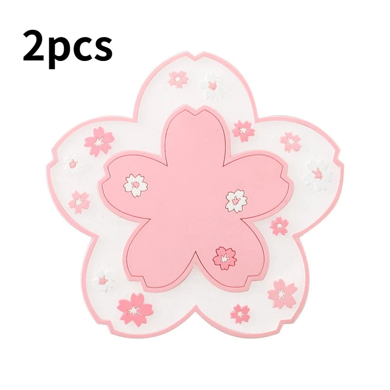Kawaii Coasters Japanese Style Sakura Coffee Cup Coaster Sakura Insulated Table Mat Tea Milk Cup Home Decoration Drinkware Peaceful Pleasures Health and Wellness 2pcs pink