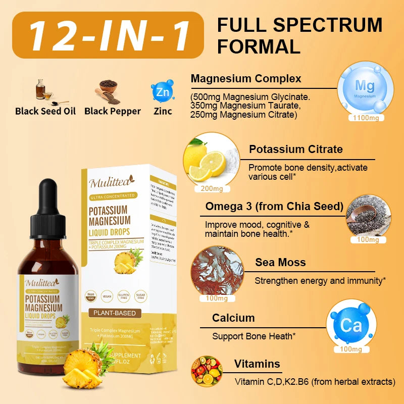 Potassium Magnesium Drops with Vitamin D3 & Zinc – Leg Cramps, Energy & Muscle Support | 60ml Peaceful Pleasures Health and Wellness
