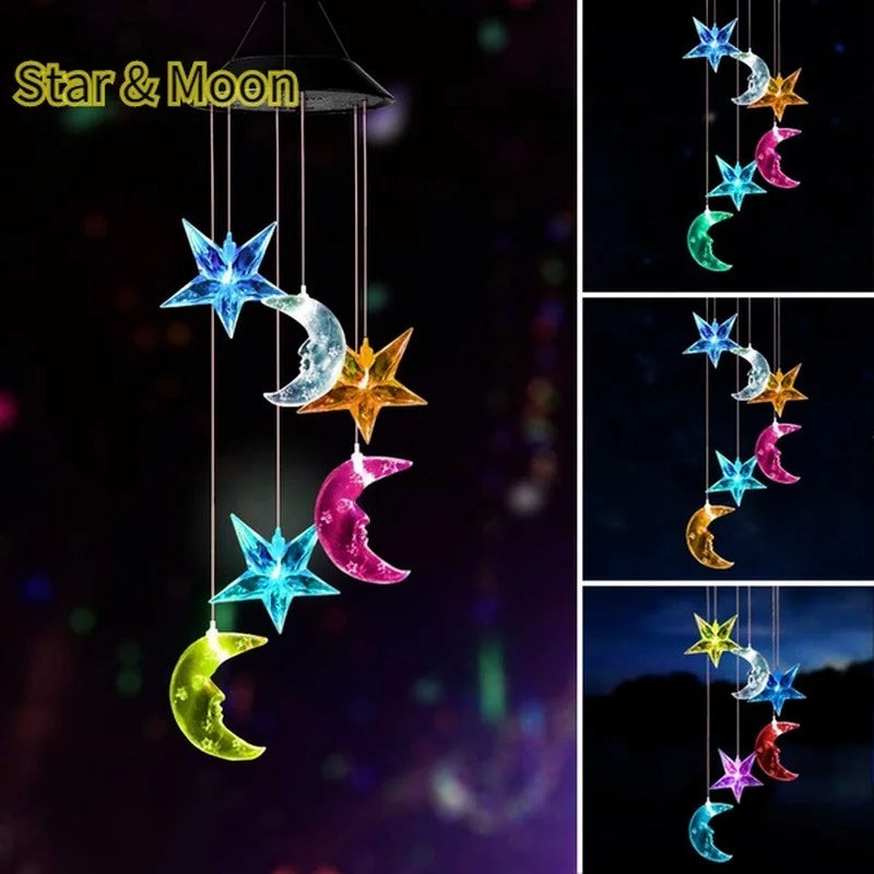 LED Solar Wind Chime Crystal Ball Hummingbird Light Changing