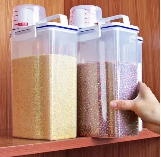 Kitchen cereals storage box Home Kitchen Transparent Plastic PP Food Container Rice and flour Storage Box With Measuring Cup Peaceful Pleasures Health and Wellness 1PC