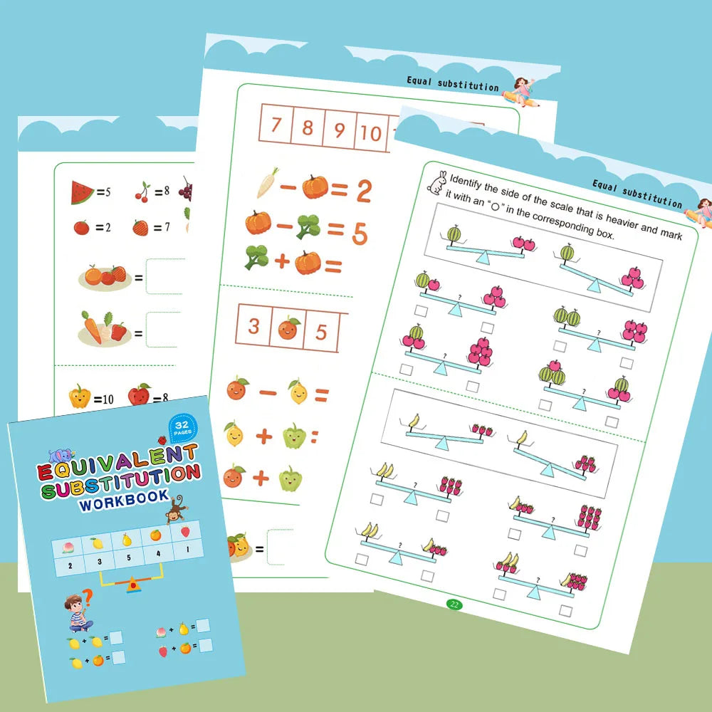 32 Pages Equivalent Substitution Workbook Kids Math Logic Problem