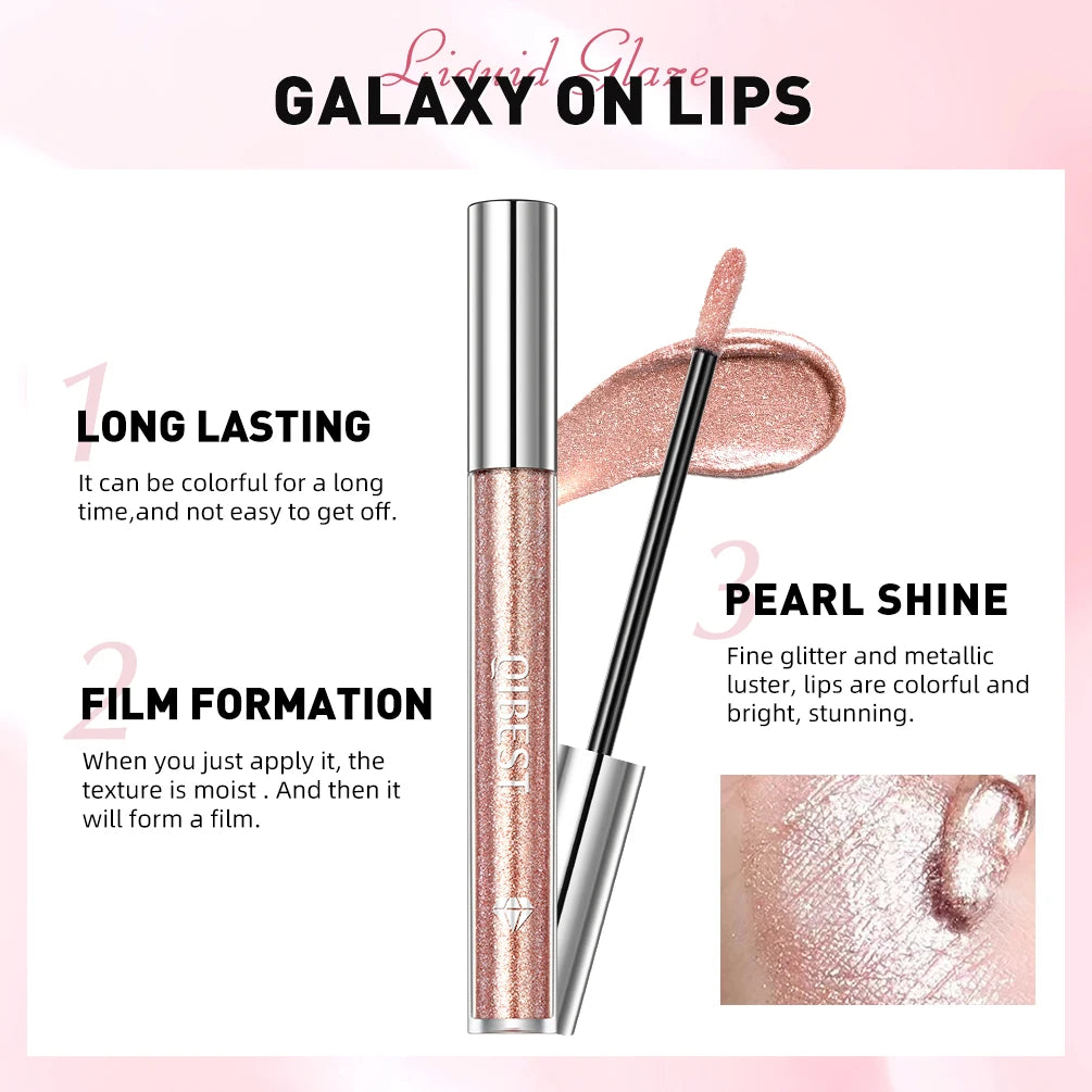 QIBEST shimmer lip gloss beauty girl diamond glitter lip tint waterproof long lasting 6 colors gray flash liquid lipstick makeup Peaceful Pleasures Health and Wellness