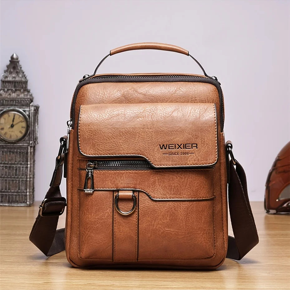 Men's Genuine Leather Crossbody Bag Shoulder Bags Vintage Handbags Business Bag Peaceful Pleasures Health and Wellness Light Brown