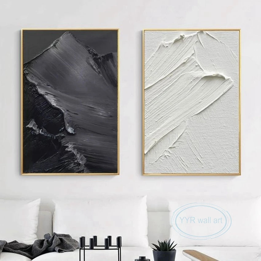 Minimalist Advanced Handmade Abstract Oil Painting, Black and White Texture, Wall Art, Canvas Decoration, Living Room Poster, Be Peaceful Pleasures Health and Wellness