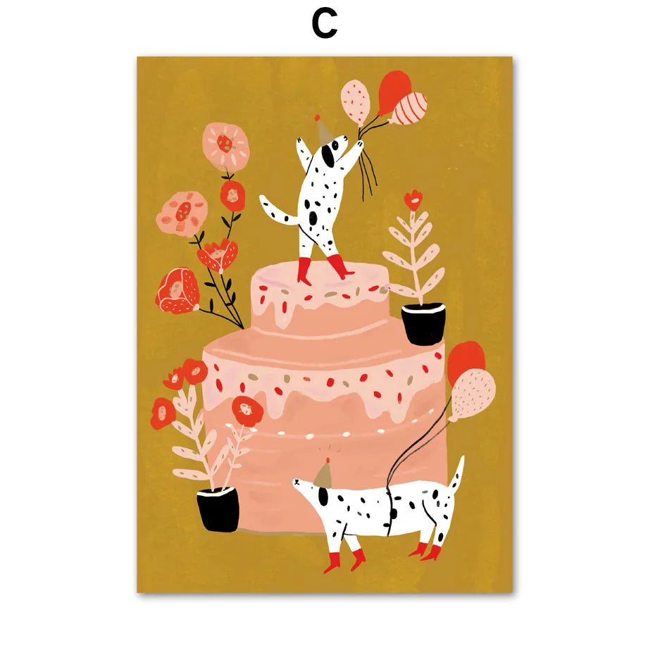 Colorful Girl Cat Horse Dog Bird Flower Cake Wall Art Canvas Painting Nordic Posters Prints Pictures for Living Room Home Dec Peaceful Pleasures Health and Wellness C 50x70cm Unframed