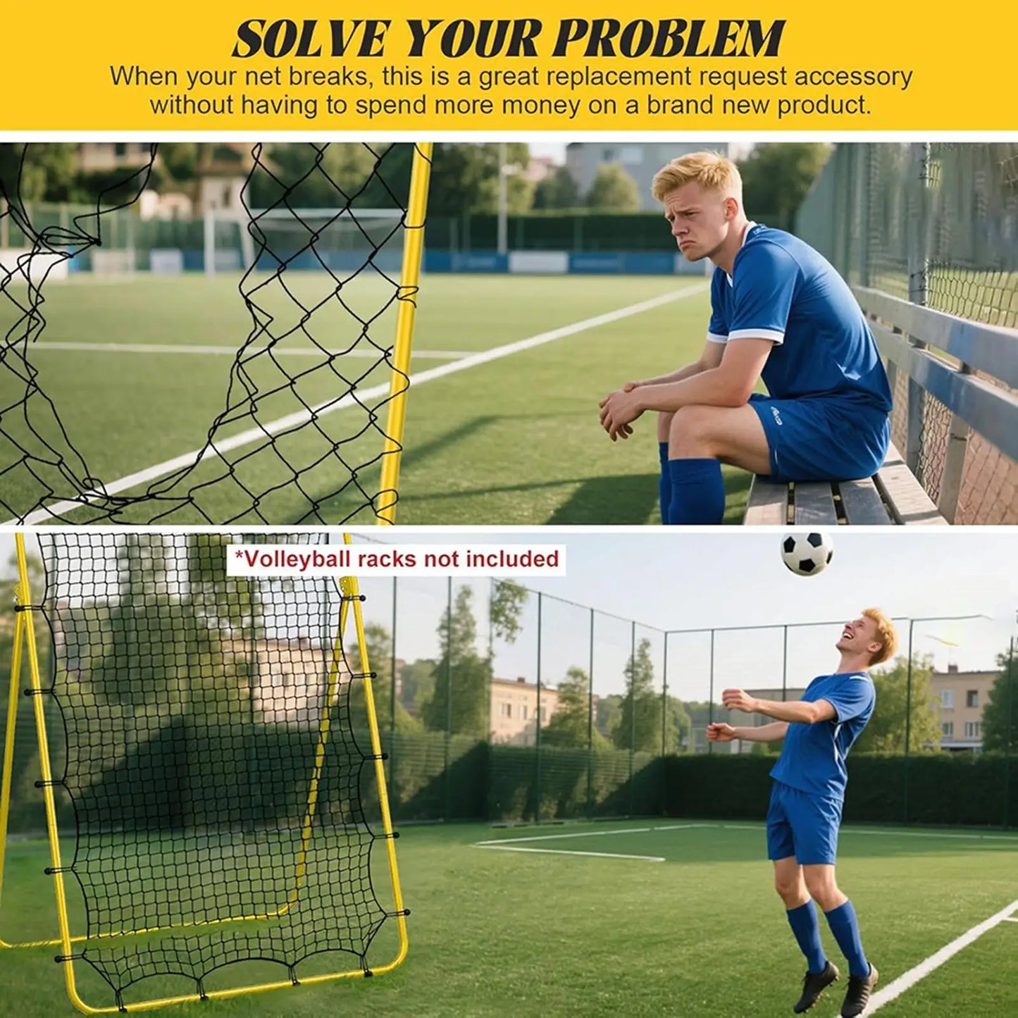 Adjustable Volleyball Bounceback Net 7x4ft Mesh Trainer With 28 Elastic Ropes Fits Frame For Baseball Hockey Backyard Sports Peaceful Pleasures Health and Wellness