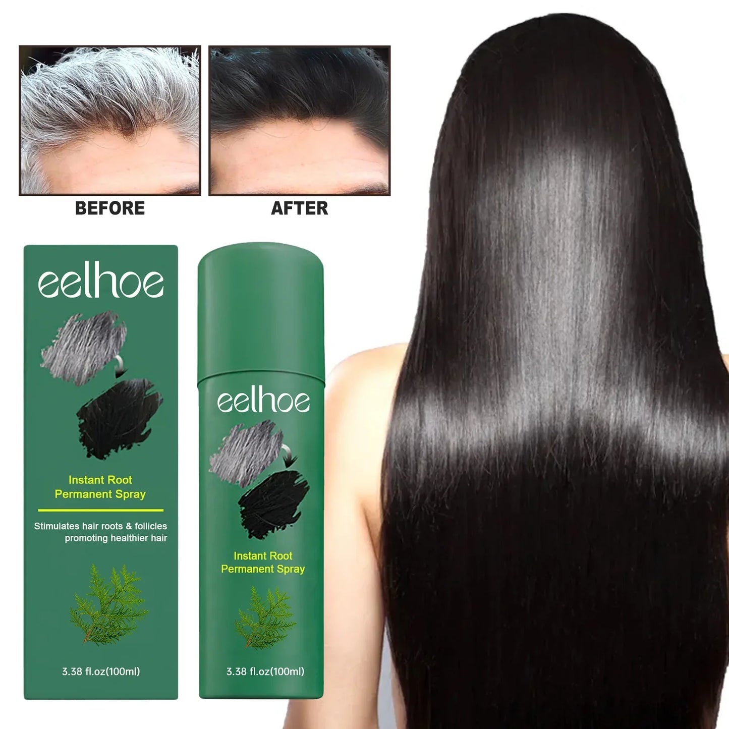EELHOE Gray Hair Darkening Spray – Natural Black Hair Treatment
