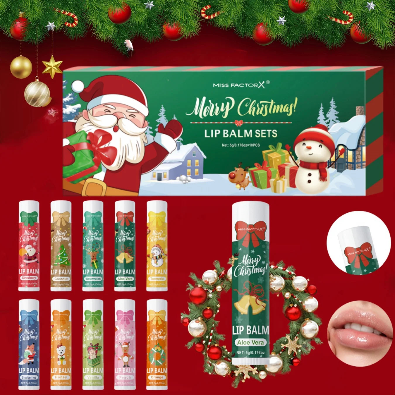 10PCS/Box Christmas gift box, lip balm set, deeply hydrating lip moisturizer, lip color brighten, gift to women Peaceful Pleasures Health and Wellness