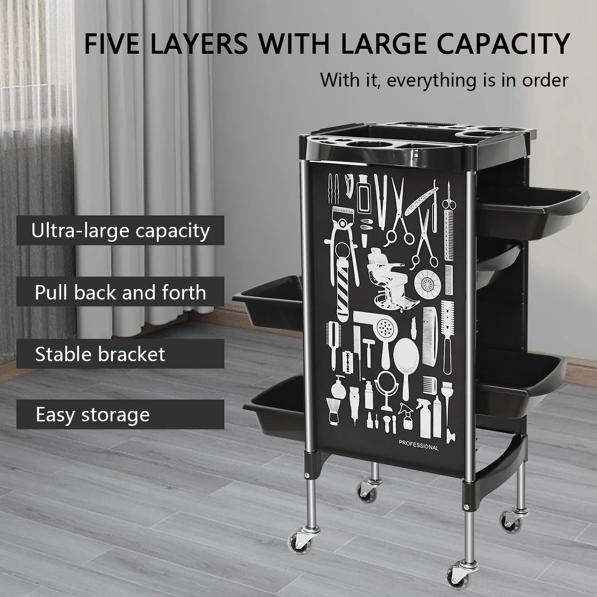 Salon Trolley Cart on Wheels Multifunction 5 Drawer Hair Stylist Rolling Cart Professional Hairdresser Hair Dye Storage Tools Peaceful Pleasures Health and Wellness