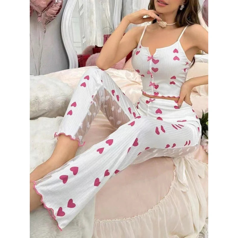 Women's Heart Mesh Contrast Lingerie Set | Baby Doll