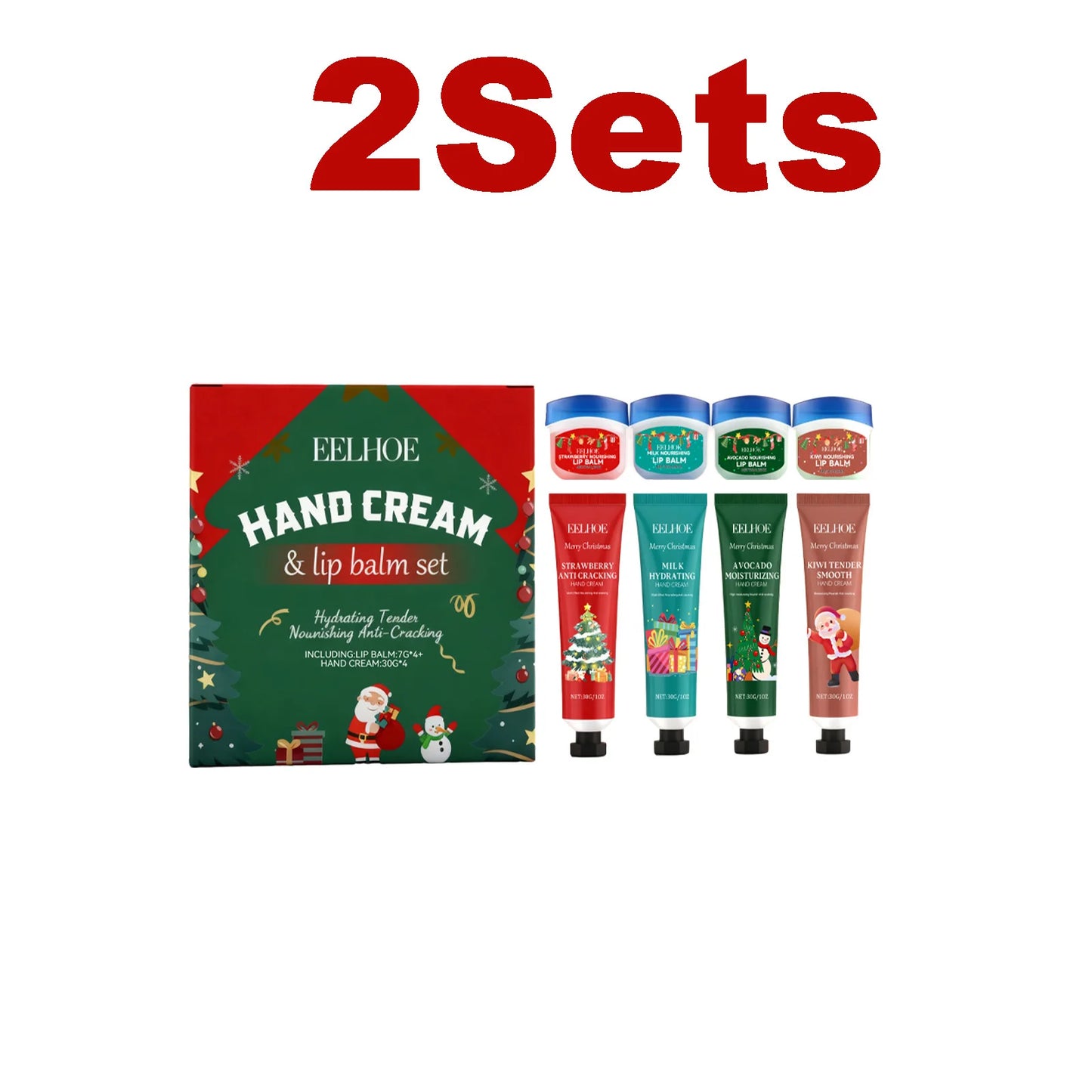 Christmas Hand Cream & Lip Balm Gift Set – 8pc Holiday Kit