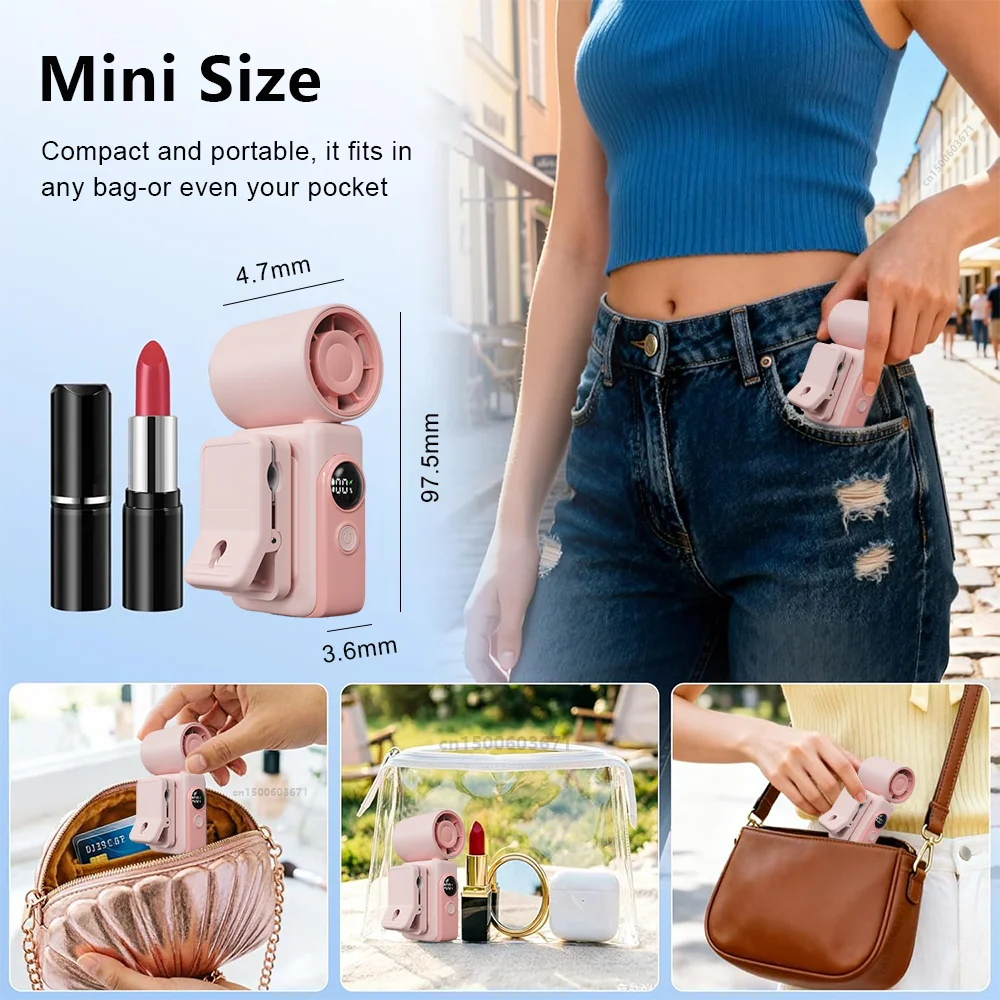 Mini Clip-on Fan Handheld Pocket Fan Rechargeable Digital Display Air Cooling Fan for Outdoor Travel Portable Umbrella Clip Fan Peaceful Pleasures Health and Wellness