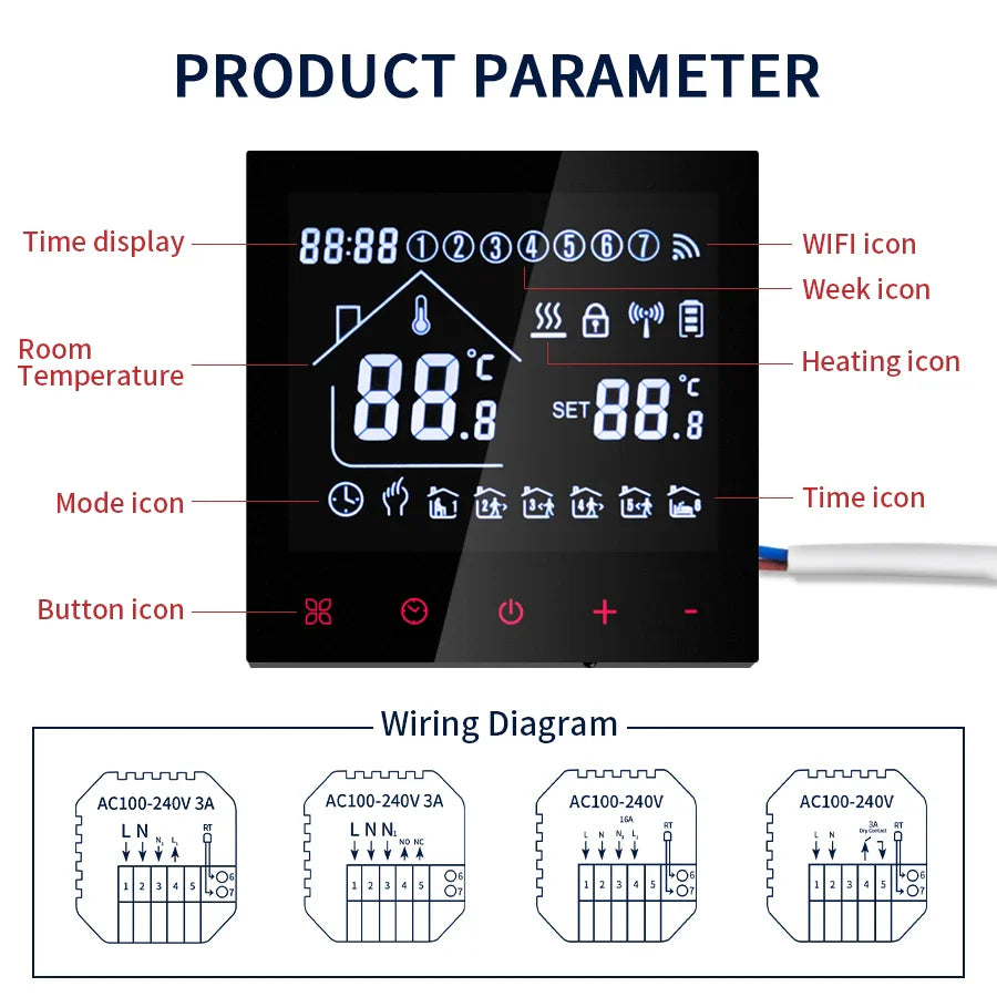 Tuya WiFi Smart Thermostat LCD Touch – Alexa & Google Home