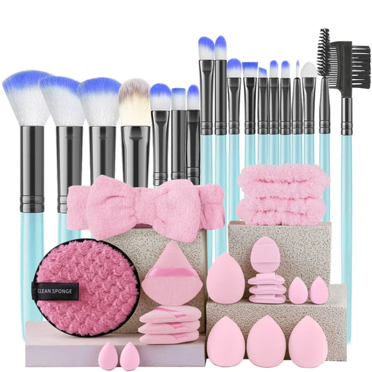 18-Piece Soft Professional Makeup Brush Set – Kabuki & Blending Makeup Brush Set Peaceful Pleasures Health and Wellness Blue18-20PK