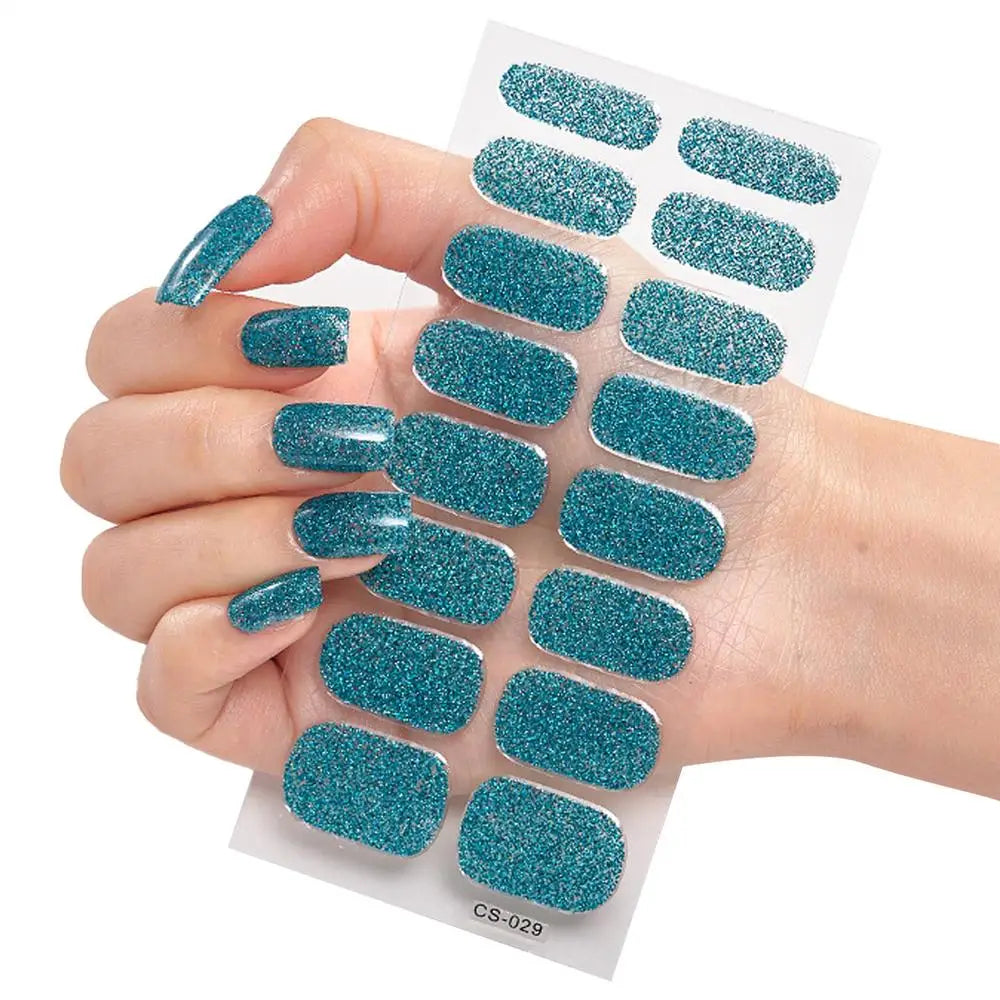 French Glitter Foil UV Gel Nail Wraps – 16-Tip Semi-Cured Strips