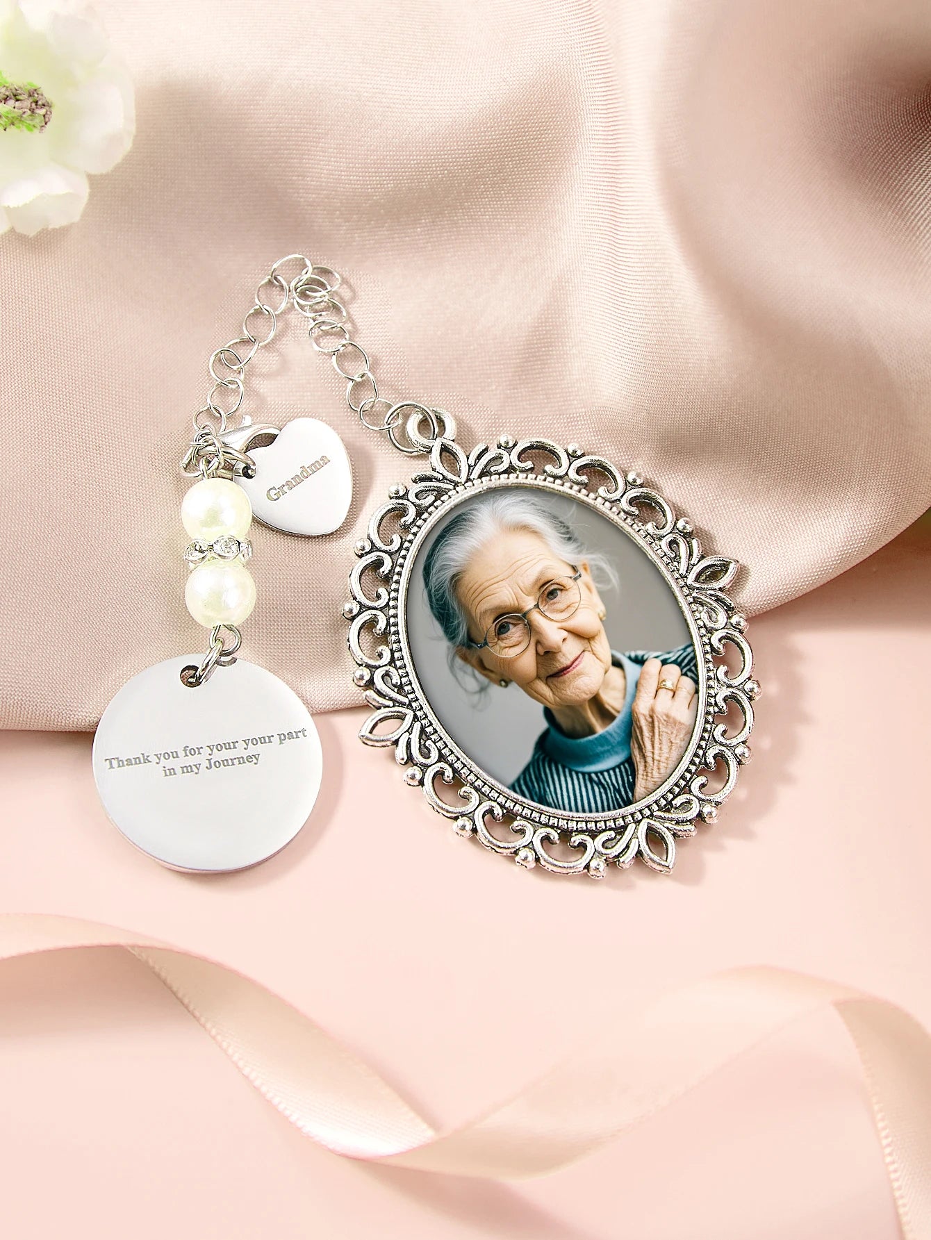 Custom Photo Bouquet Charm Personalized Picture Pendant Wedding Bridal Memorial Charm Gift for Couple Anniversary Birthday Peaceful Pleasures Health and Wellness