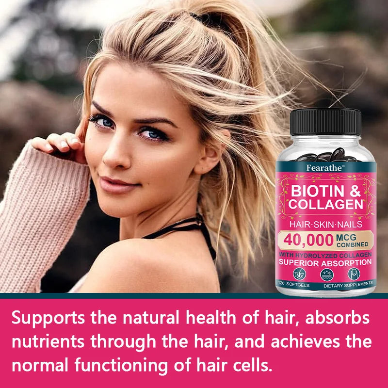 Biotin Collagen Supplement - Hair Growth Support, Skin & Nails - 40000 mcg with Vitamins B Complex, Hyaluronic Acid & Keratin Peaceful Pleasures Health and Wellness