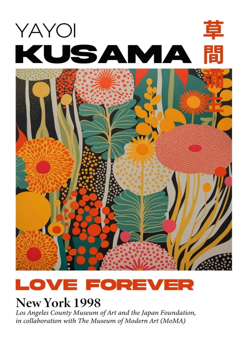 Japanese Abstract Mountain Canvas Wall Art | Yayoi Kusama Style