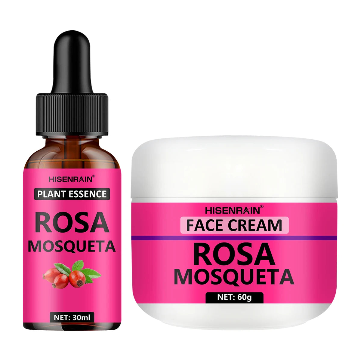 HISENRAIN Rosehip Skincare Set: Hydrating Serum & Moisturizing Cream Combo - Anti-Aging, 24H Moisture, Brightening Kit. Peaceful Pleasures Health and Wellness 60g-30ml