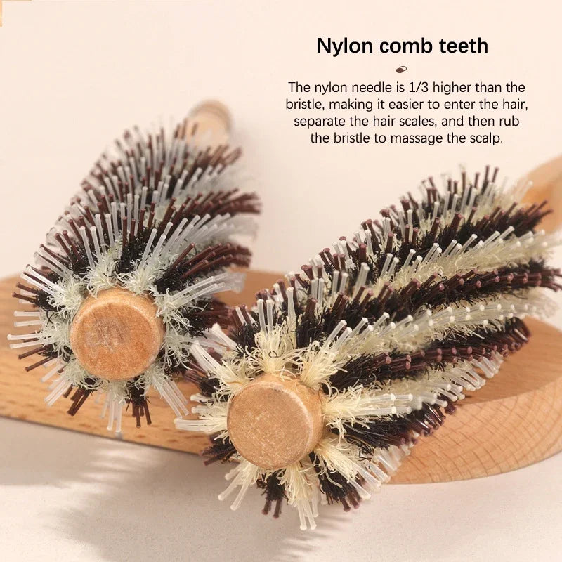Styling Hairdressing Tool Hair Brush for Blow Drying and Curling All Hair Types Wooden Round Boar Bristle Salon Styling Tool Peaceful Pleasures Health and Wellness