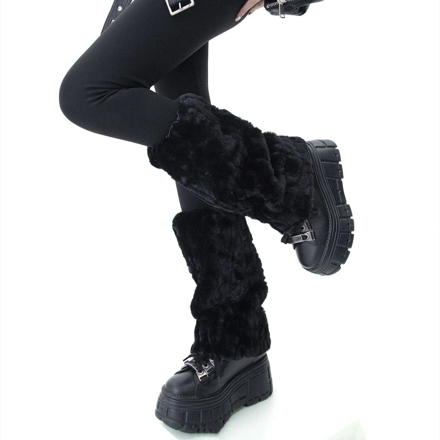 Winter Snowy High Tube Thickened Warm Faux Rabbit Fur Y2K Furry Leg Warmers Fashion Versatile Women Boot Cuffs Warm Calf Cover Peaceful Pleasures Health and Wellness black One Size